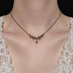 Vintage dainty small pearl and silver necklace with a small silver chain